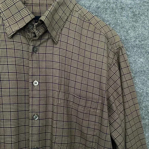 Scott Barber Shirt Mens Large Brown Plaid Long Sleeve Casual Office Button Front - Picture 6 of 12